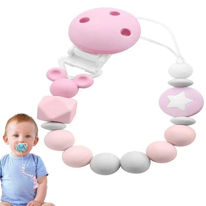 

Pacifier Clip For Baby Infant Teething Relief Food Grade Chew Silicone Teether Chewing Toy Gift For Baby Toddler Boys Girls