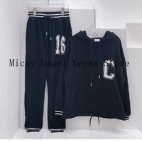 luxury high quality spring and autumn sportswear letter printed long sleeve hooded sweatshirt sweater elastic high waist pants
