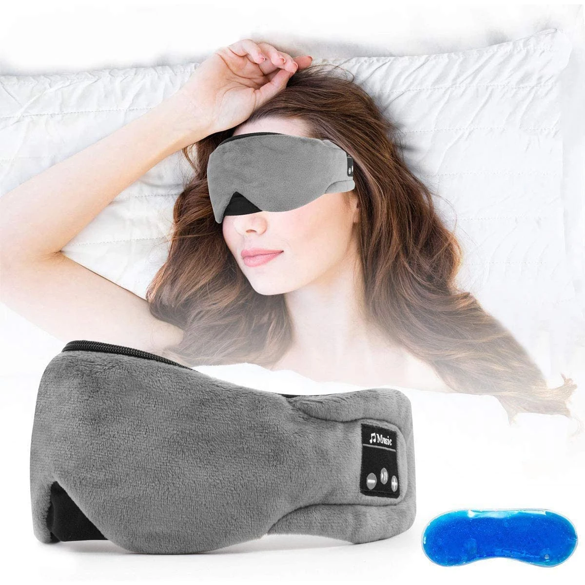 Wireless Sleep Mask Headphones Bluetooth 5.0 Sleeping Eye Mask with Gel Pack Slot for Cool/Warm Therapy Ultra-Thin Mic Eye Mask