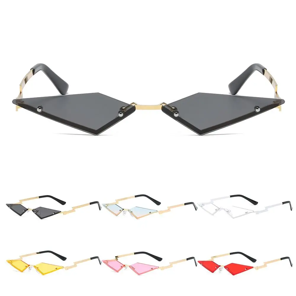 

Солнцезащитные очки в металлической оправе Lozenge, забавные красочные очки UV400 для Хэллоуина, многоугольные солнцезащитные очки без оправы для женщин и мужчин