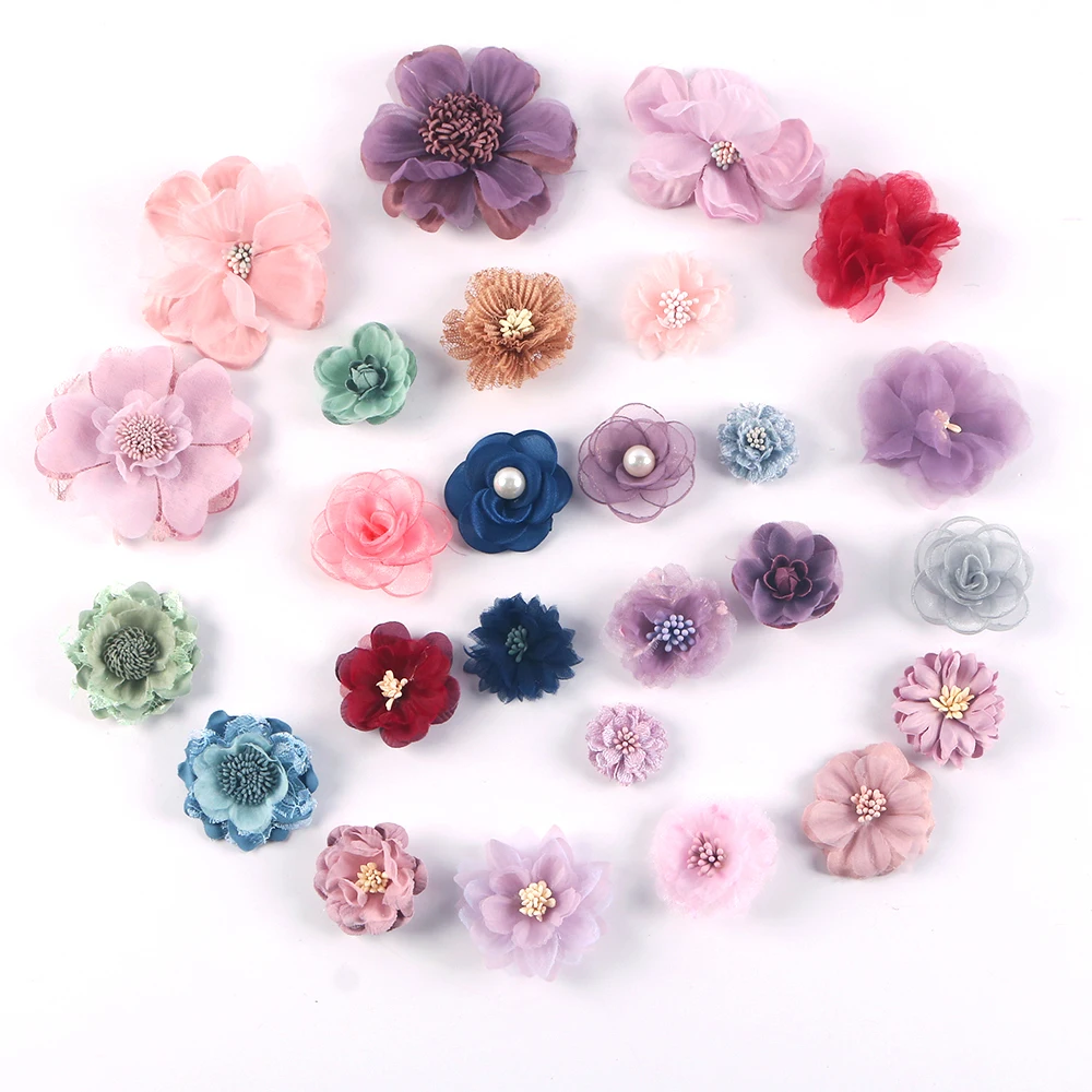 

1pcs Chiffon Artificial Flower Handmade DIY Fabric Flowers Patch for Wedding Party Craft Home DIY Hair Clips Bow Decoration