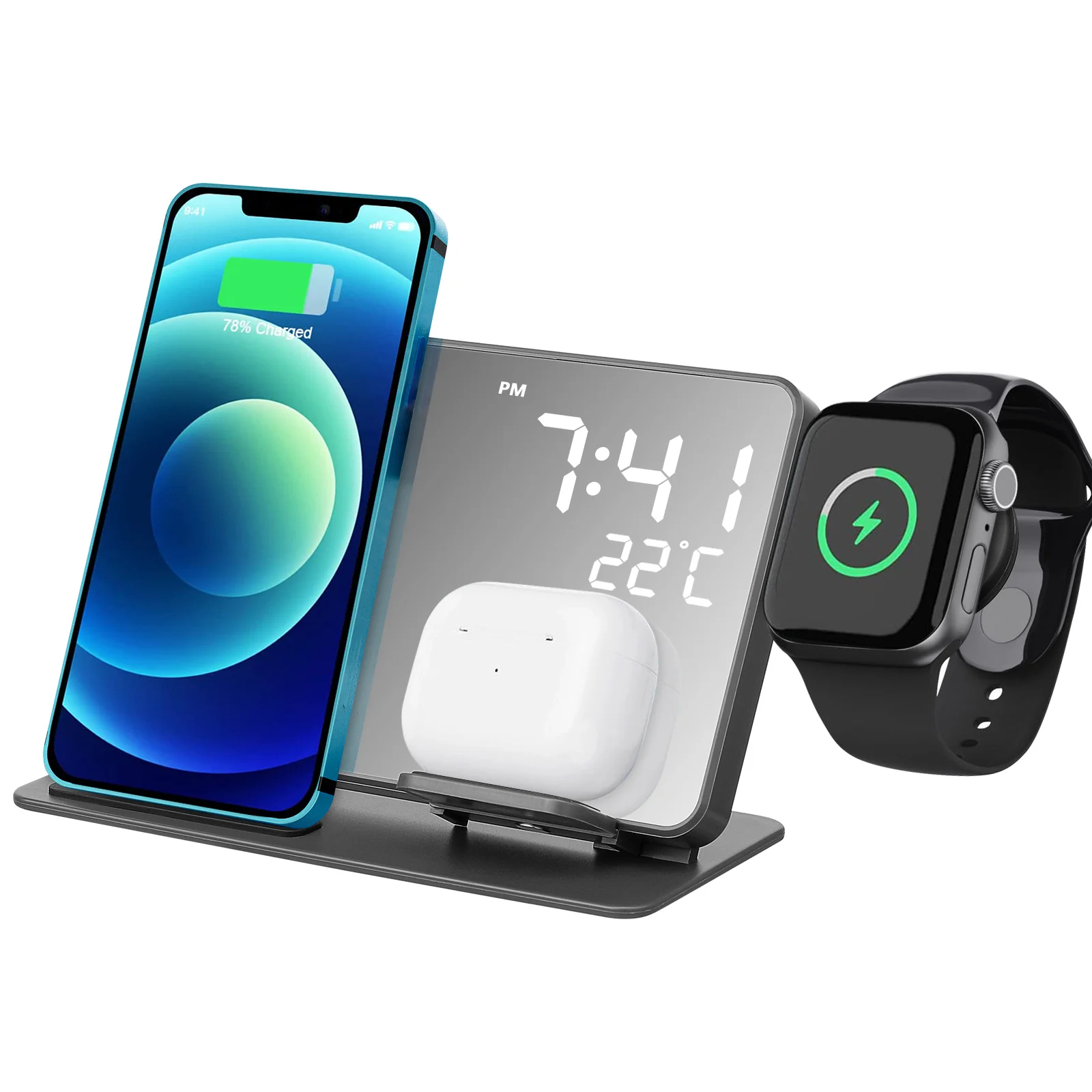 

Wireless Charging 4 1 Stand Station Multiple Devices Dock Clock Multifunction Phone