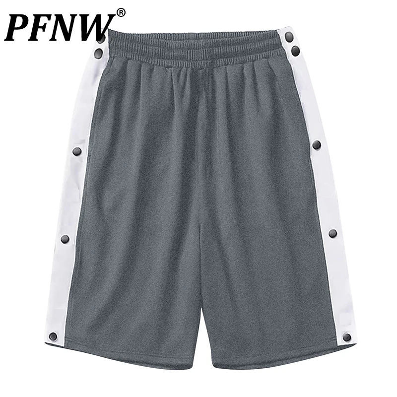 

PFNW Summer New Men's Snap Button Pants Loose Trend Sports Style Trainning Jogger Fashion Casual Straight Niche Trousers 28A3002