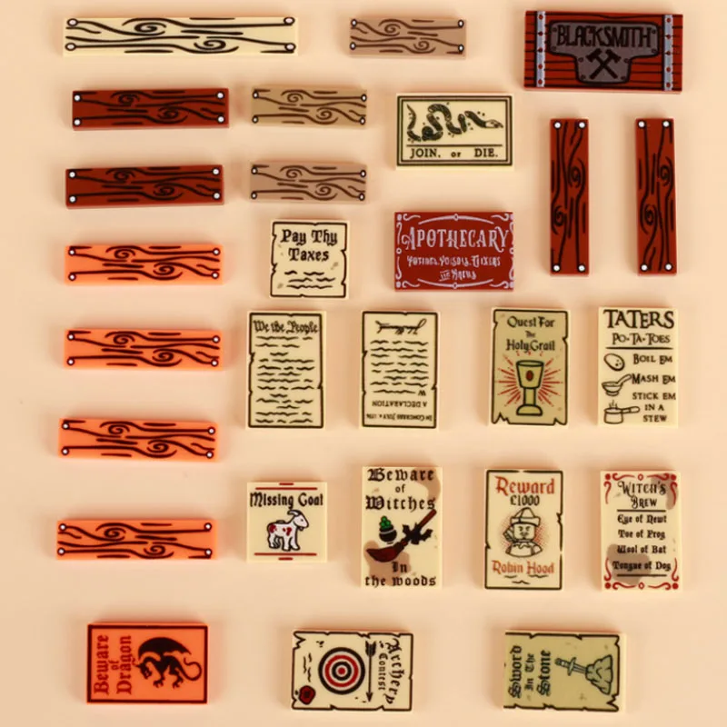 MOC средневековый дорожный знак рекламный щит деревянные печатные кирпичи