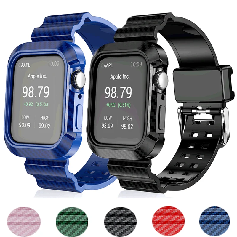 

Carbon Fiber Case+Strap for Apple Watch 8 Band 45mm 44mm 41mm 42mm 2 in1 wristband 40mm/38mm Bracelet Iwatch Series 7 6 5 4 3 SE