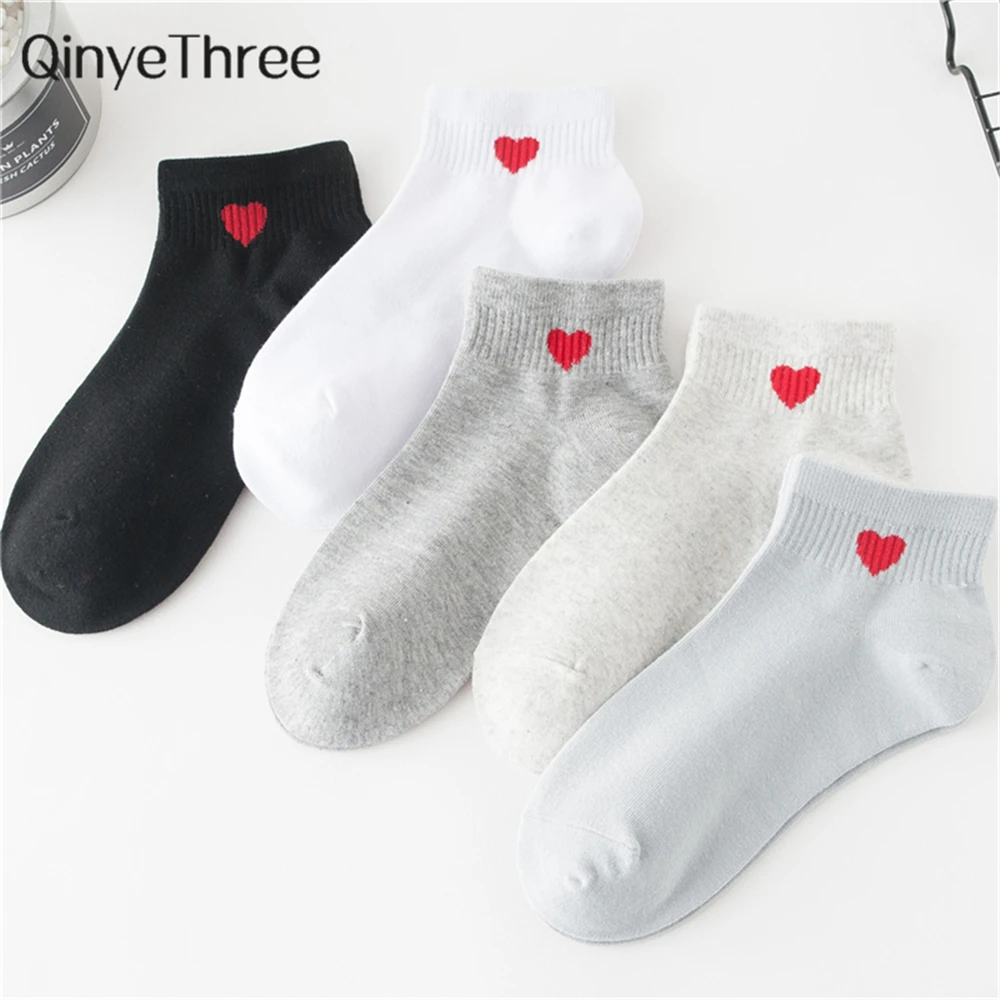 

Cute Love Heart Patterned Spring Summer Soft Cotton Short Sock Students Campus Fashion