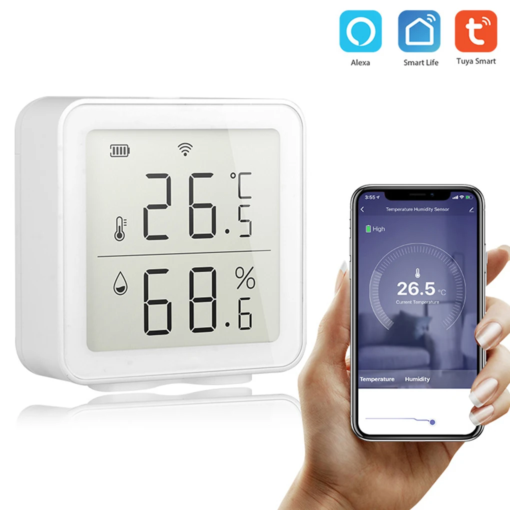 

Tuya WIFI Temperature And Humidity Sensor Indoor Hygrometer Thermometer With LCD Display Support Alexa Google Assistant
