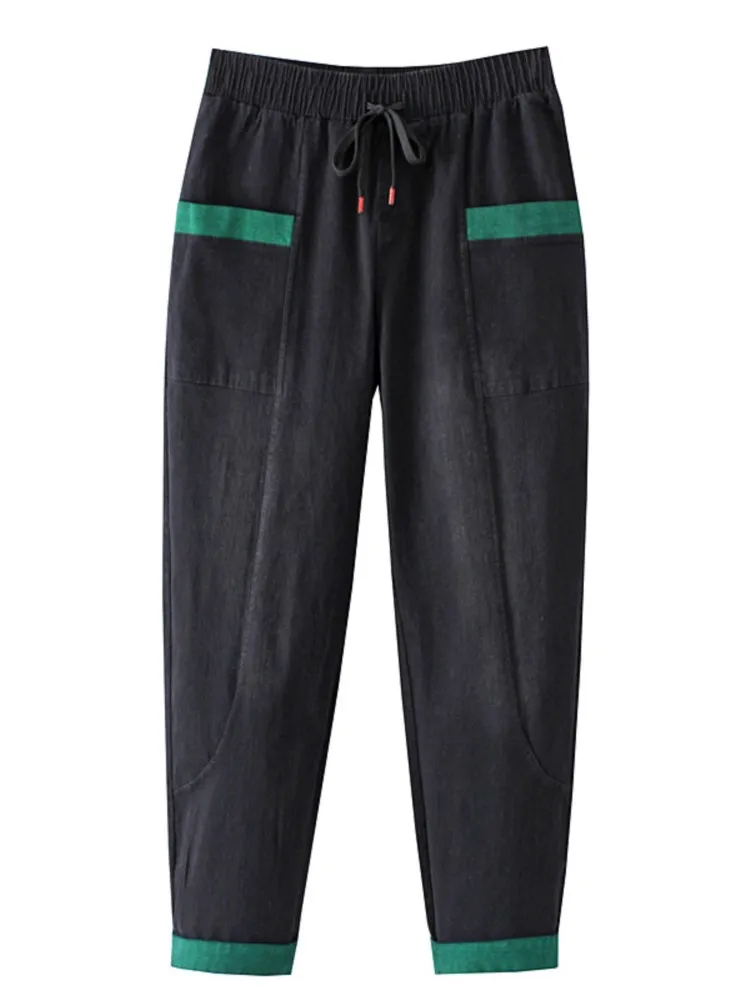 

Women's Clothing Plus Size Jeans 2022 Spring Fashion High Waist Stretch Denim Harem Pants Casual Contrasting Color Bottoms