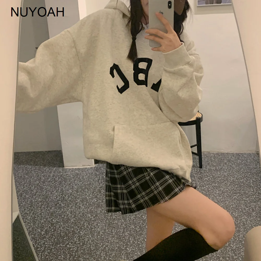 

Утепленный плюшевый свободный свитер с капюшоном и принтом осень-зима Bf Harajuku универсальная Повседневная Женская куртка с длинным рукавом