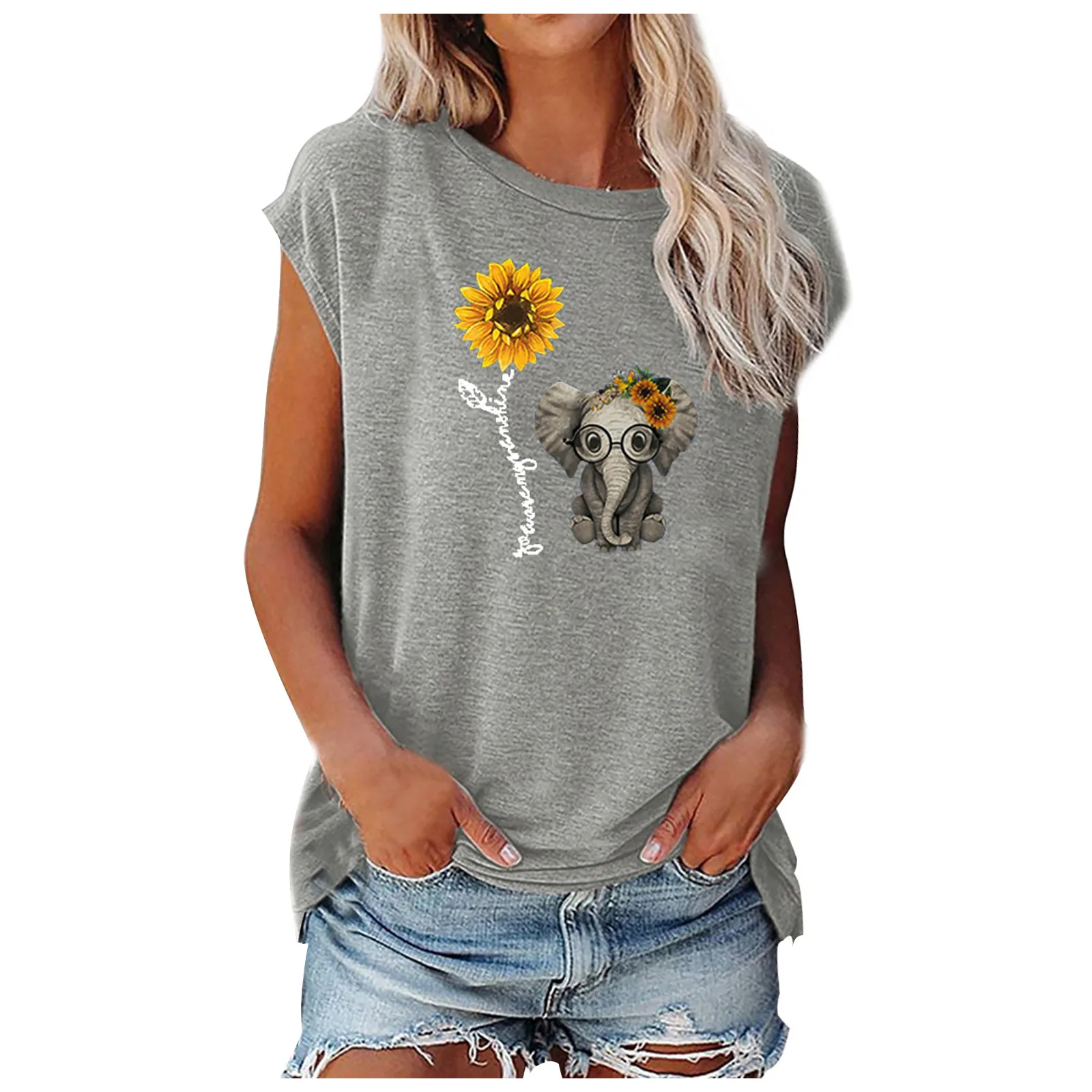 

Женская футболка с круглым вырезом, коротким рукавом и цветочным принтом