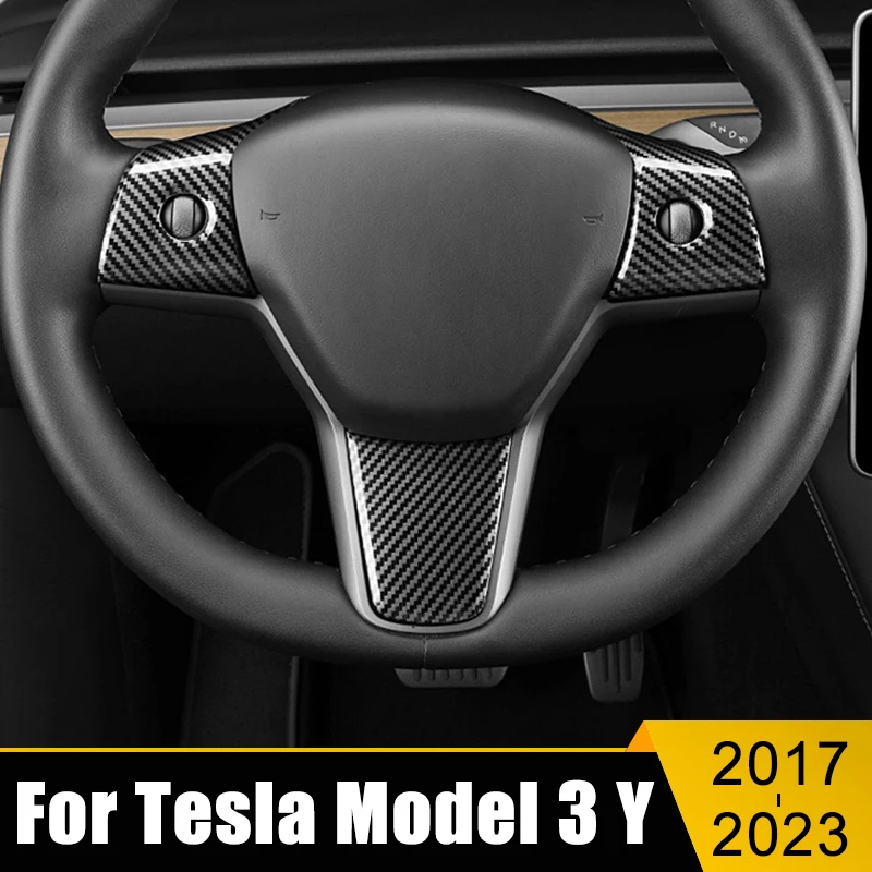 

Car Accessories For Tesla Model 3 Y 2017 2018 2019 2020 2021 2022 2023 ABS Steering Wheel Sequins Frame Sticker Cover Case Trims