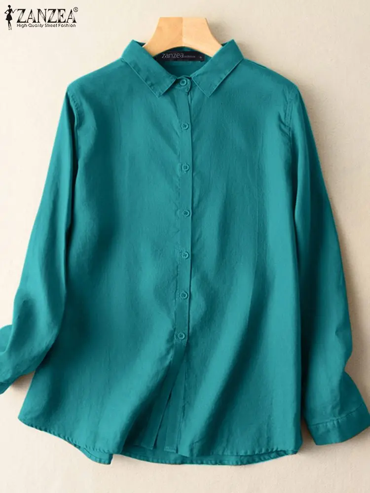 

Элегантные женские рубашки ZANZEA, модные офисные женские топы, весенние однотонные топы, туника, вечерние Блузы с длинным рукавом, свободная р...