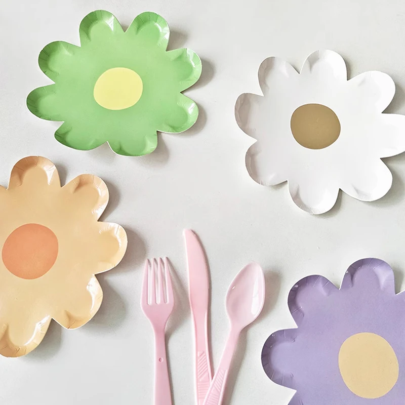 10 тарелок маргаритки 7 дюймов Macaron одноразовые цветочные тарелки свадебные