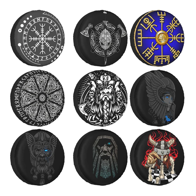 

Ancient Viking Shield And Scandinavian Runes Tire Cover Wheel Protectors Weatherproof Universal for Jeep Trailer RV SUV