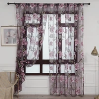 purple floral tulle curtains kitchen pastoral curtains for living room bedroom yellow printed window treatments door home drapes