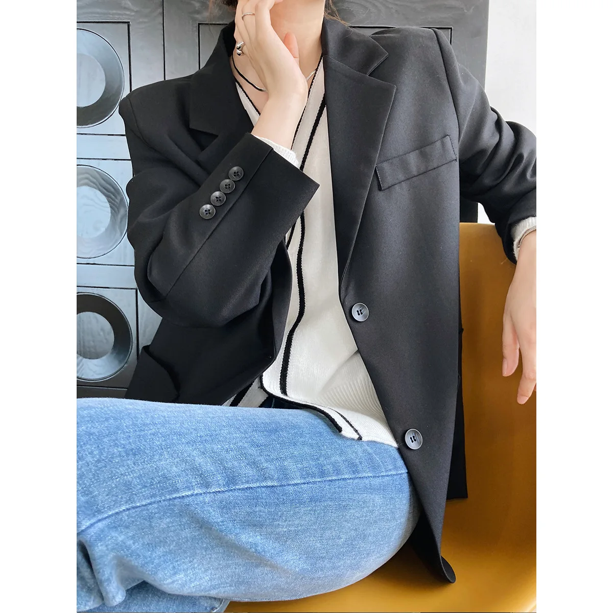 

2022 autumn new Korean version loose long-sleeved suit jacket women's fashion design suit jacket