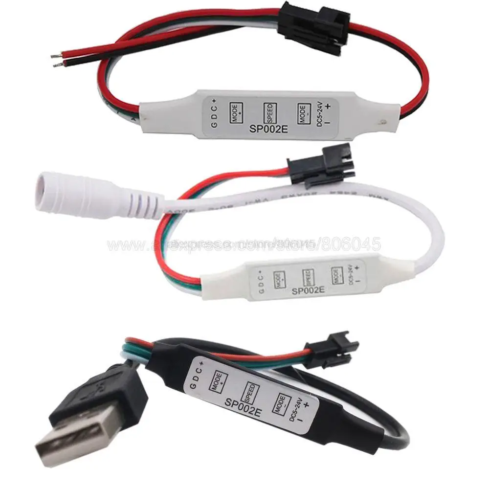 

SP002E LED RGB Controller 2048 Pixels Dimmer 3 Key DC5-24V USB 5V for WS2811 WS2812B Addressable Magic Color Light Bar String