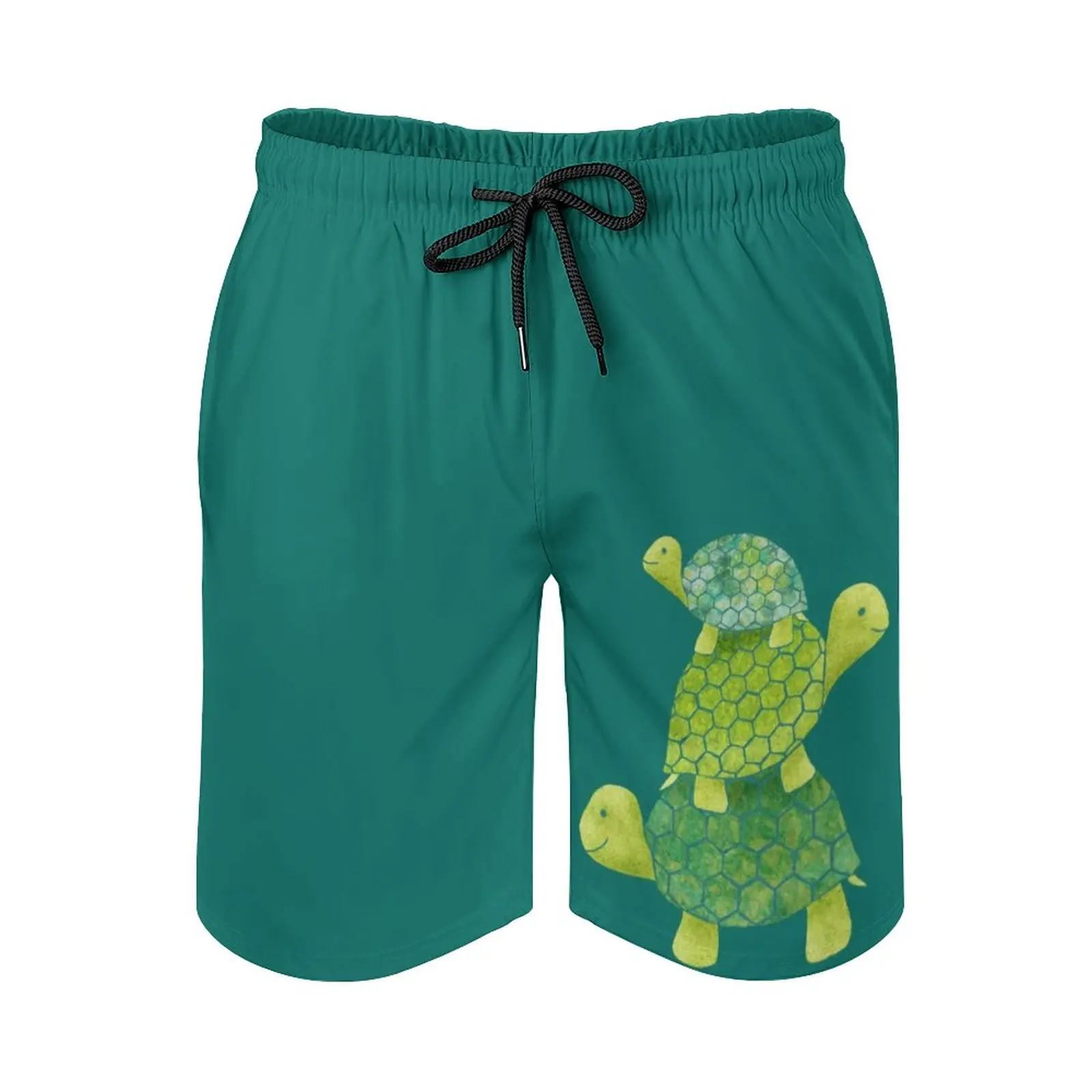 

Cute Turtle Stack In Teal Lime Green And Turquoise Men'S Beach Shorts 3D Printing Loose Surf Board Shorts Beachwear Turtle