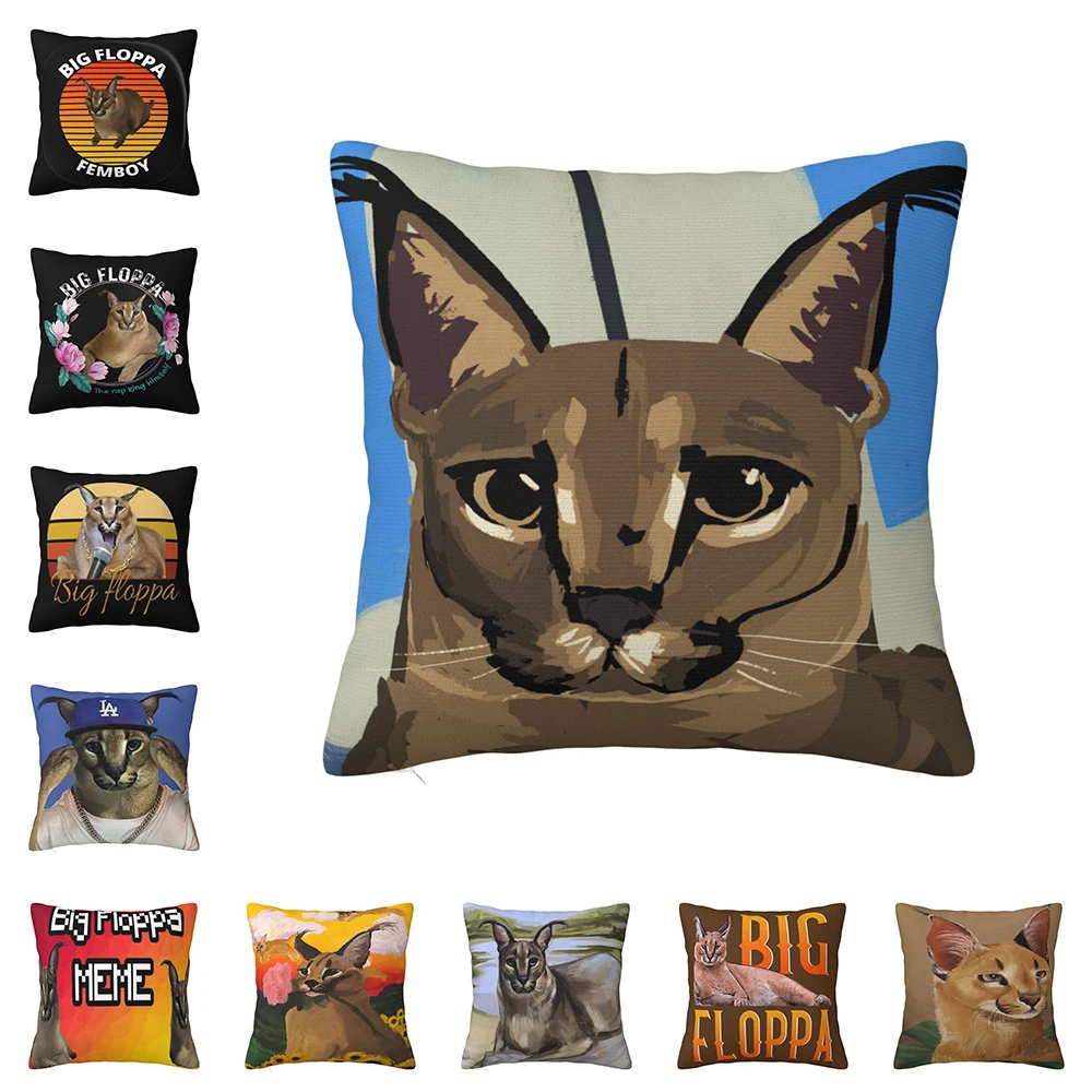 

Vintage Floppa Cat Meme Big Pillowcase Bed Kawaii For Bedroom Decorative Pillows For Sofa Pillow Anime Polyester Cushion Cover