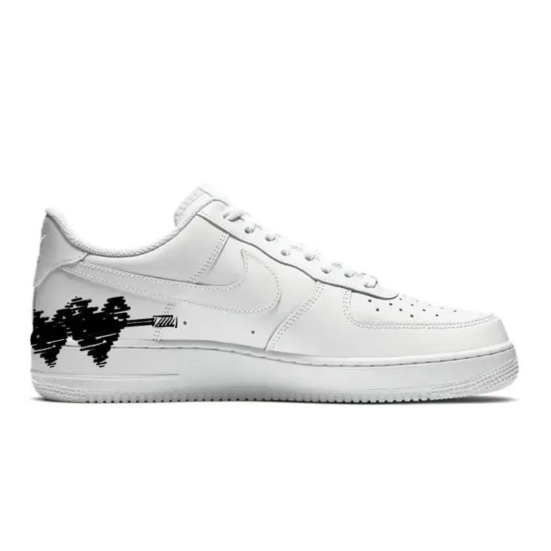 【Настроить】Nike Air Force 1 Обувь для скейтбординга Мужские низкие белые/черные