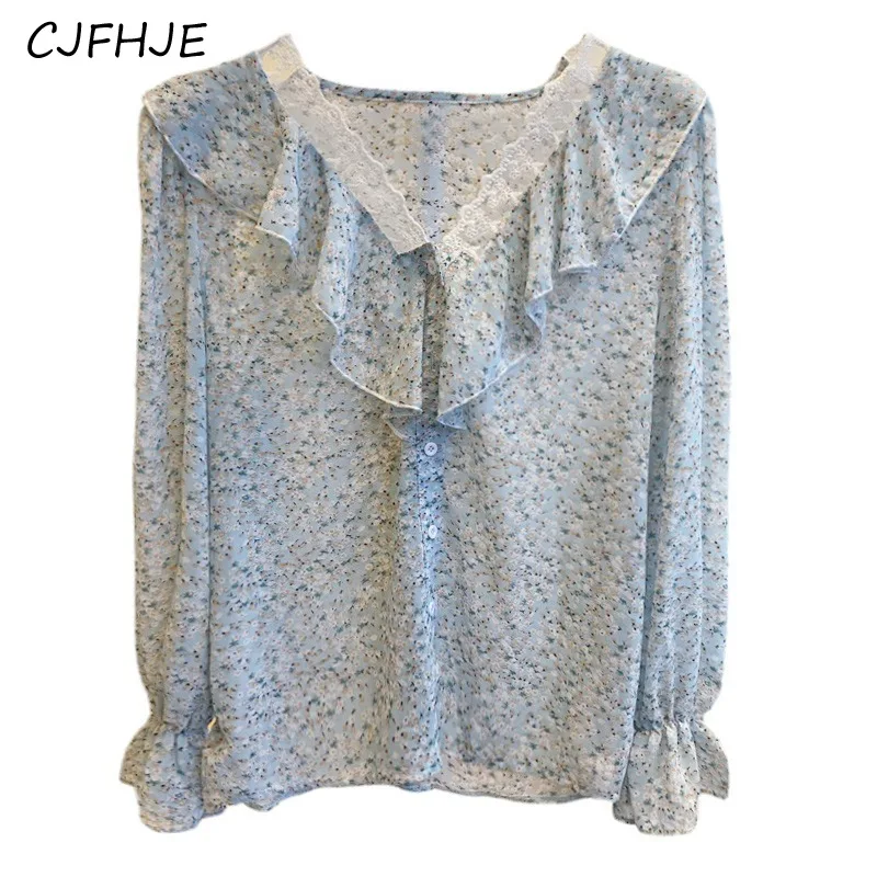 CJFHJE весенний французский милый женский кружевной шифоновый топ с V-образным