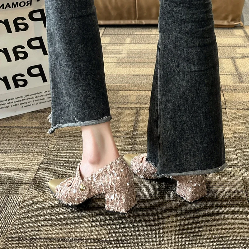 Женские туфли-лодочки на толстом каблуке демисезонные