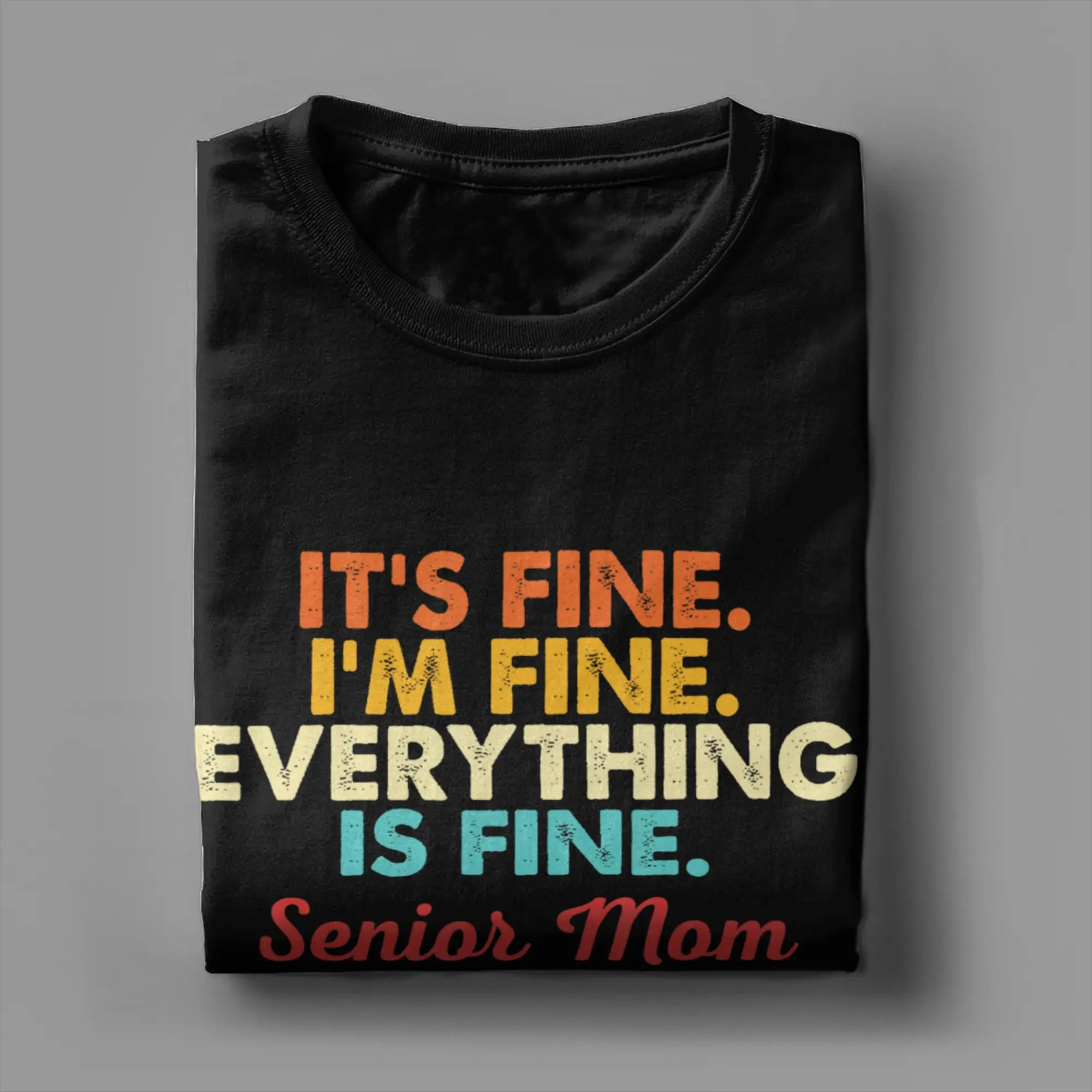 Фото Мужские футболки в стиле ретро I‘m Fine Everything is Fine Senior Mom Class of 2027, хлопковая одежда, хипстерская футболка с короткими рукавами и круглым воротником №4