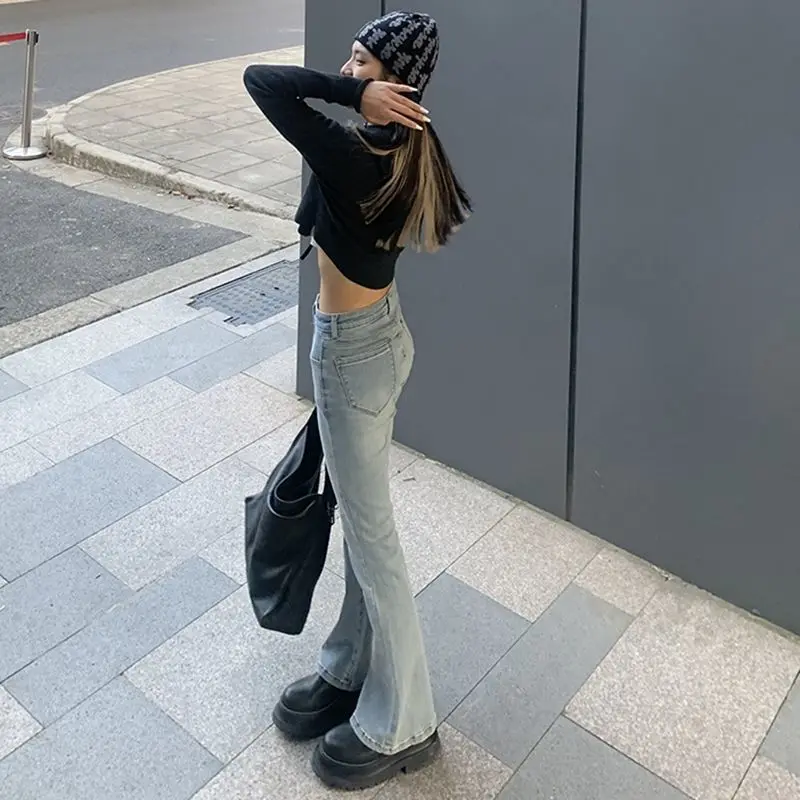 Women's Elastic Slim Denim Flare Boot Cut Pants Female Lady Vintage High Waist Trumpet Full Length Jeans Streetwear for Women
