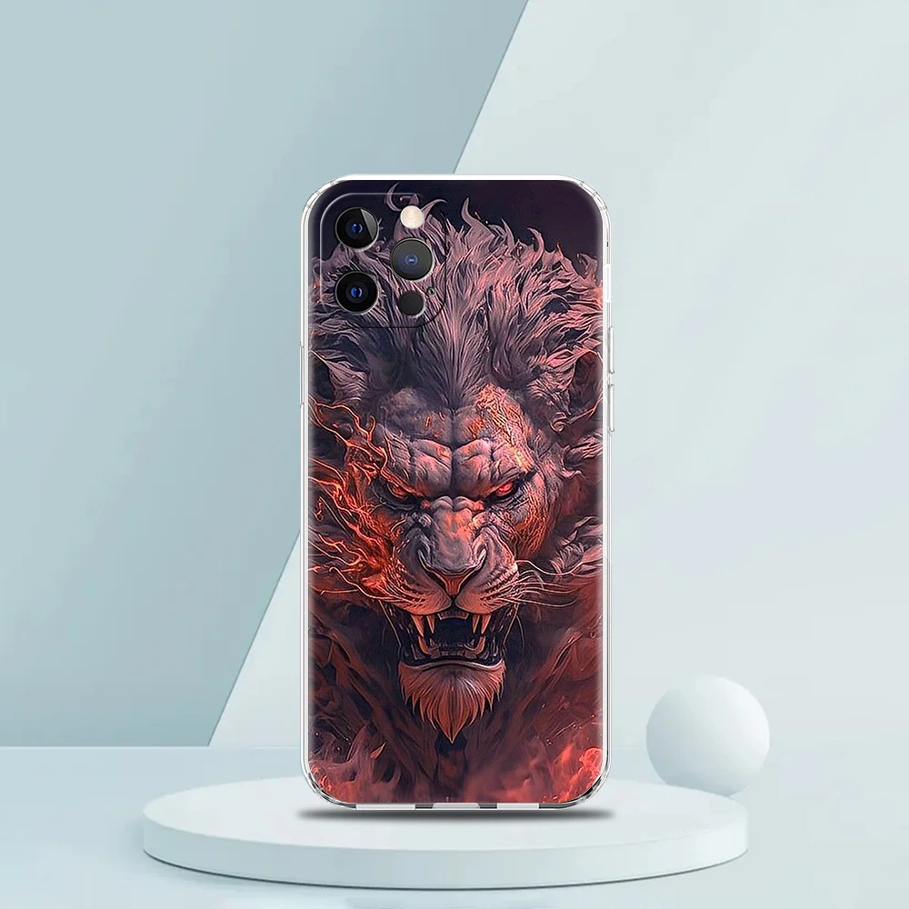Фото Мягкий прозрачный чехол из ТПУ с узором льва для iPhone 16, 15, 14, 13, 12, 11 Pro Max XR 8 7 Plus XS Max Shell Fundas Capa Bag №3
