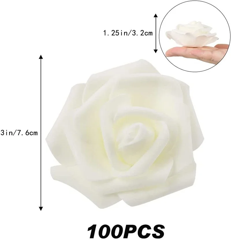 100 Pieces Faux Rose Flower Head Real Look Foam Fake Roses for DIY Creative Wedding Baby Shower Party Table Home Decorations images - 6