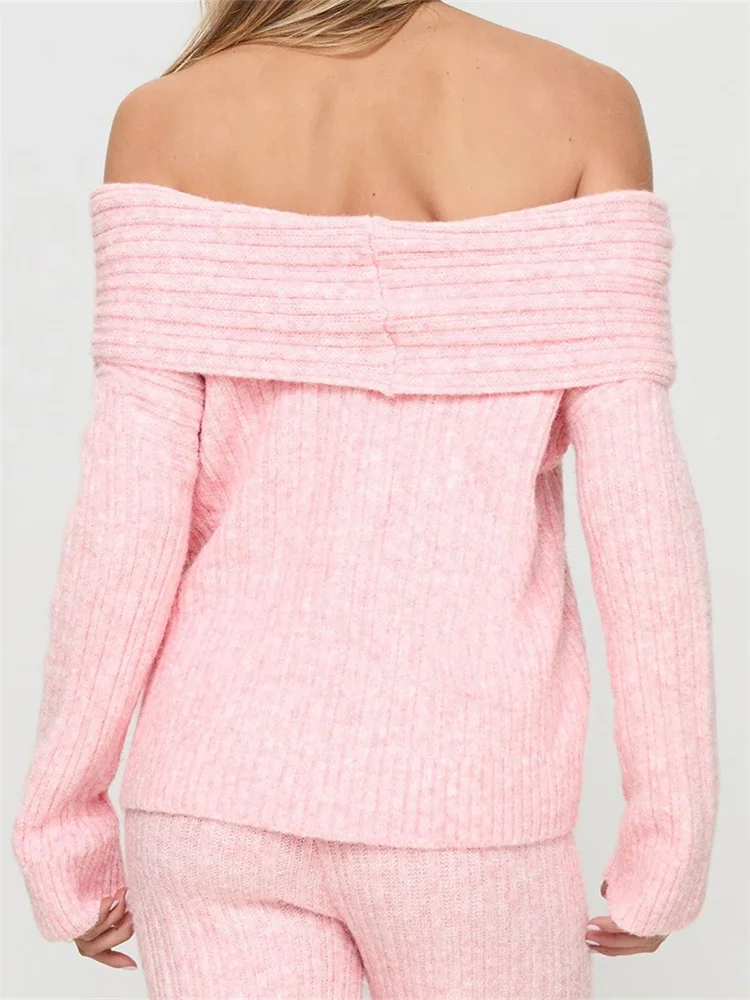 Женские свитера с открытыми плечами Thorn Tree однотонные длинными рукавами