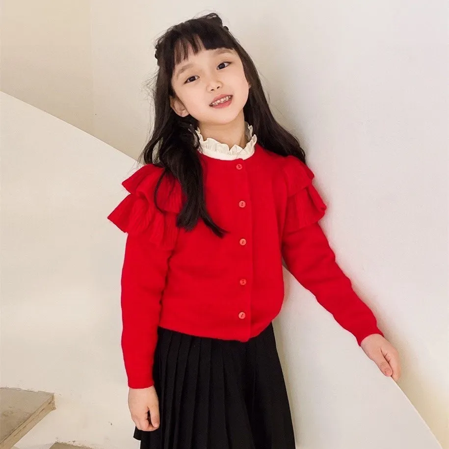 

children's coat 2022 spring Girls Red Knit Cardigan Soft and Comfortable Long Sleeve Top baby girls clothes