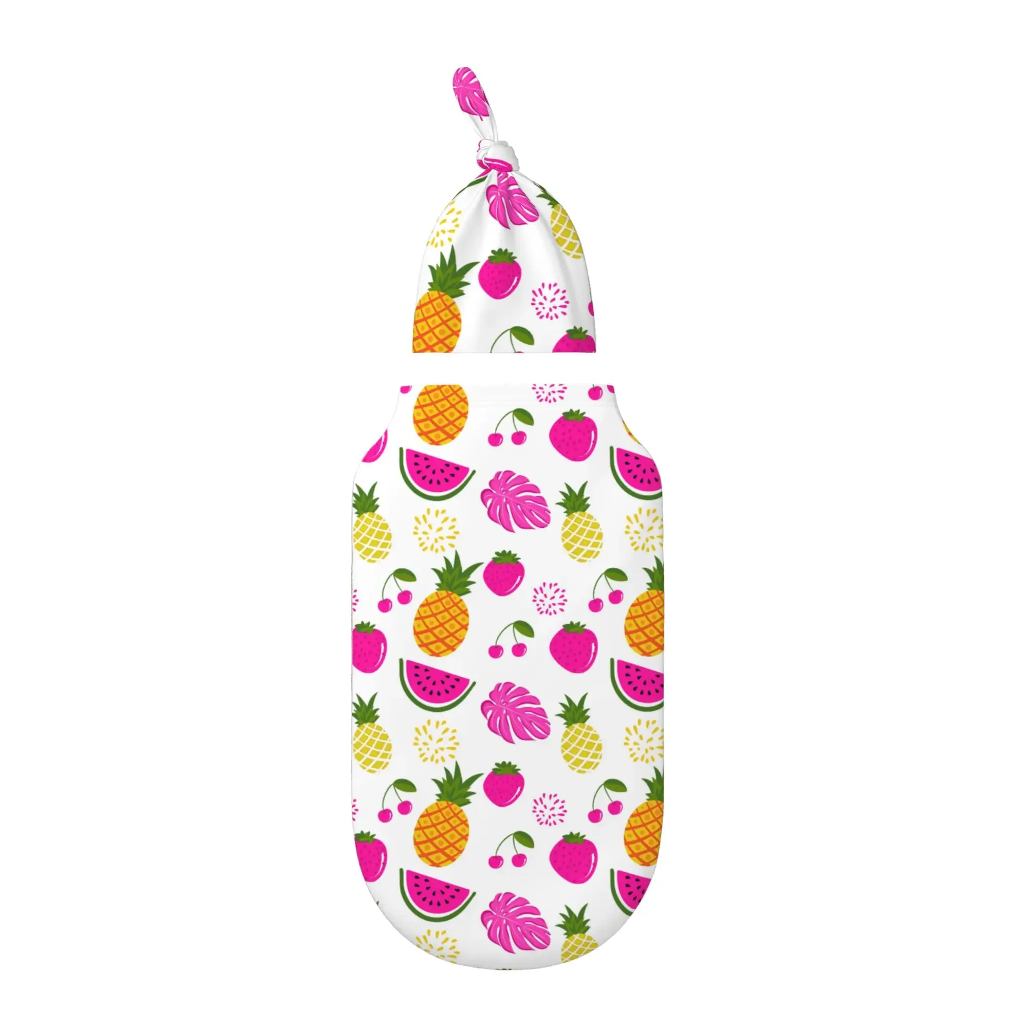 

Cute Tropical Fruit Pattern Baby Swaddle Blanket with Hat Set Baby Girl Boy Easy Adjustable Infant Sleep Sack Wrap Babies