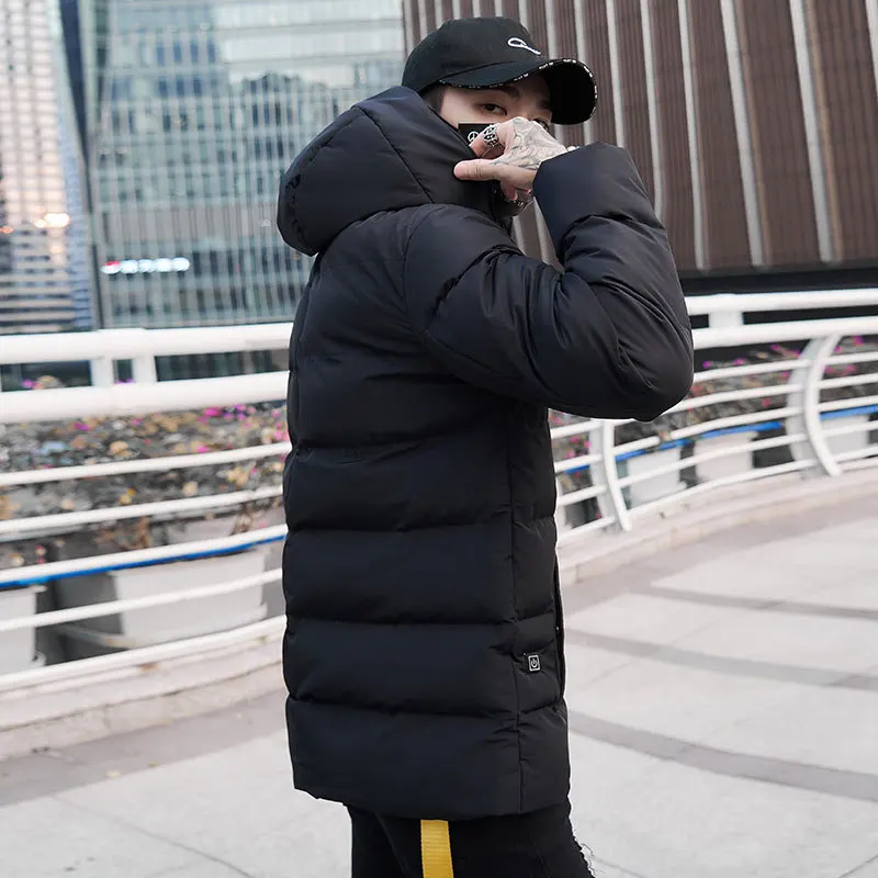 Fashion Heated Winter Warm Jackets USB Heating Padded Jackets Smart Thermostat Pure Color Hooded Heated Clothing Waterproof