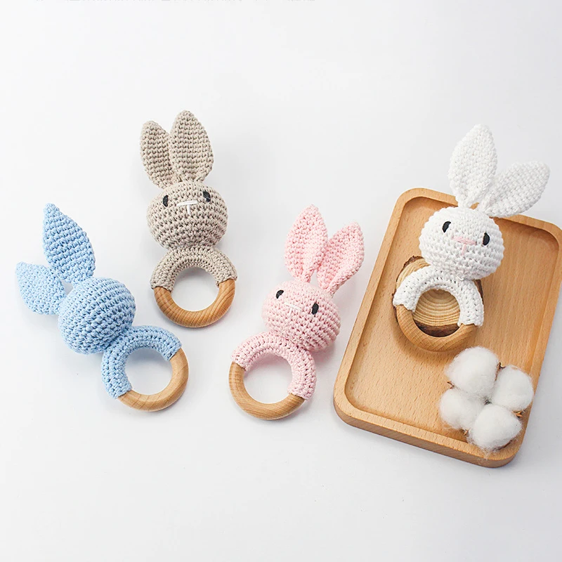 Baby Rattle Crochet Amigurumi Bunny Rattle Bell Newborn Knitting Gym Toy Educational Teether Baby Mobile Rattle Toy 0-12 Months images - 6