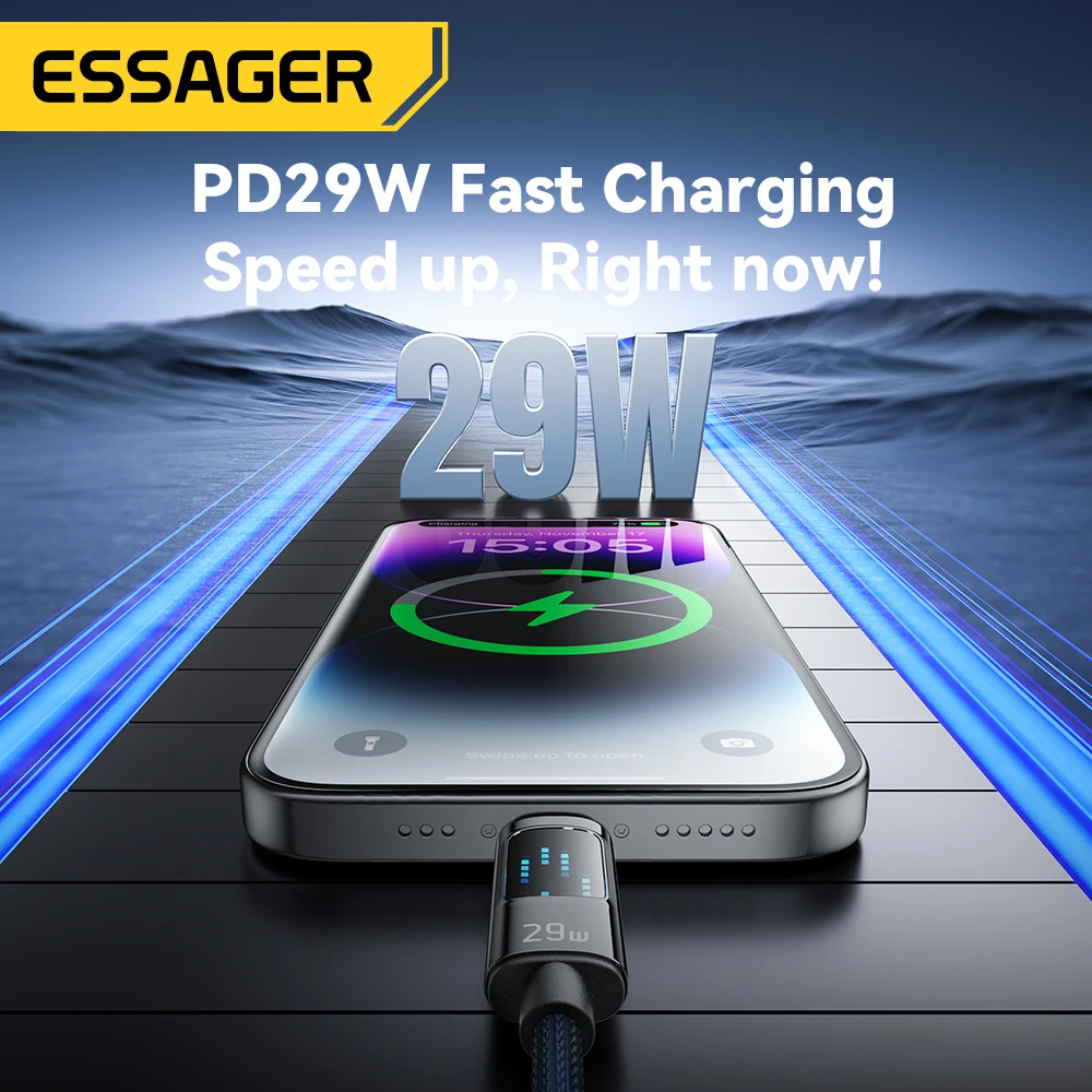 Кабель зарядный Essager с разъемами Type-C и Lightning 29 Вт