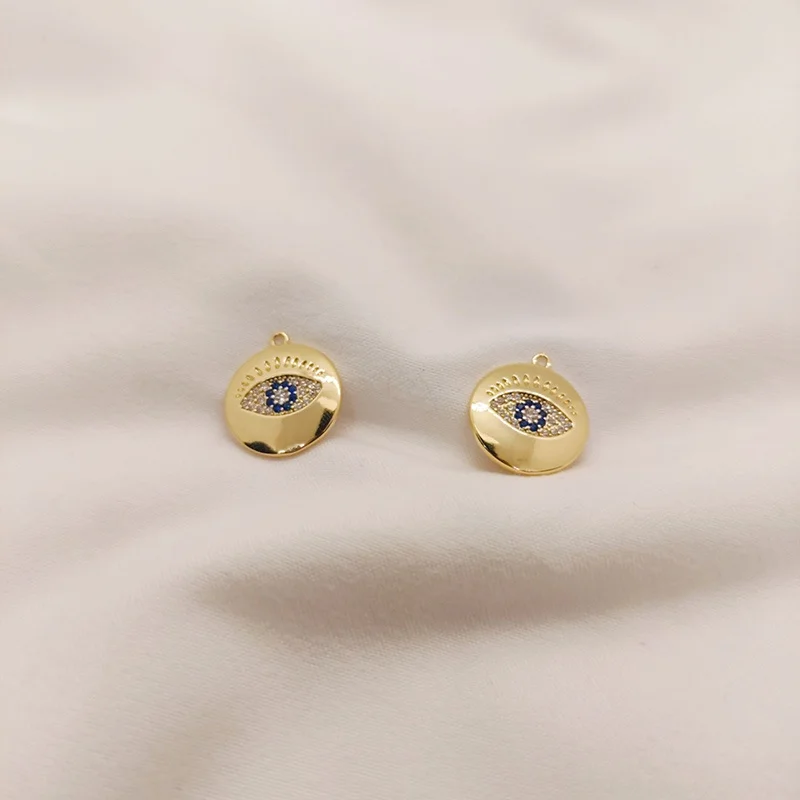 

18K Gold Plated Bule Demon Eye Coin Disc Pendant Accessory Material