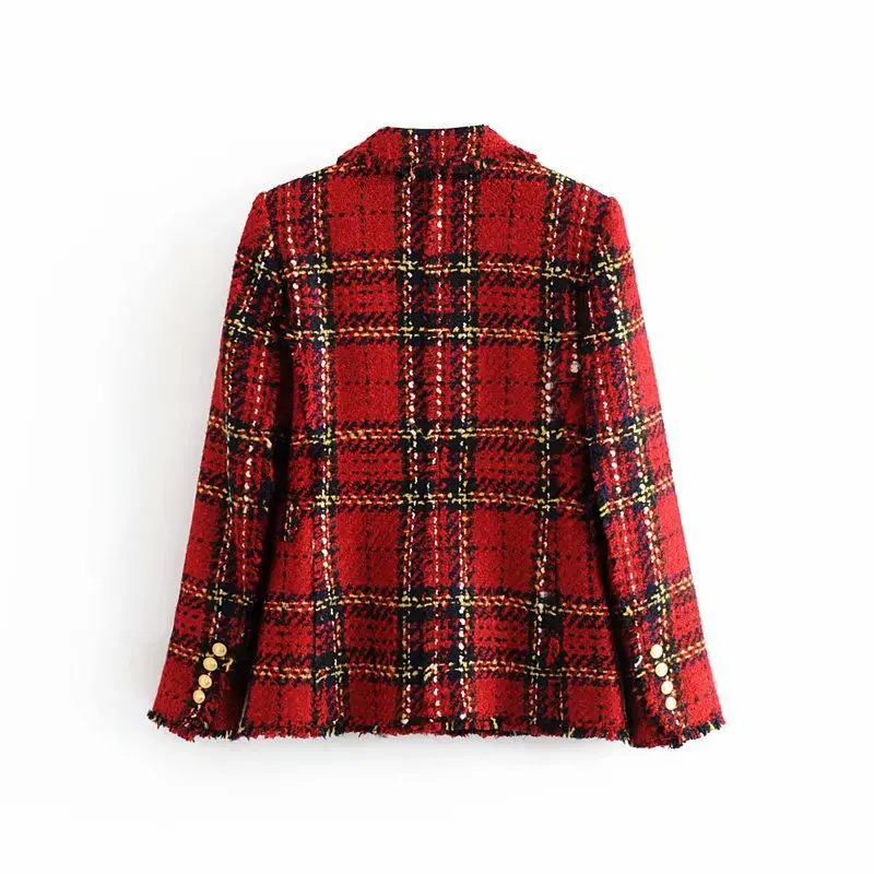 Red Tweed Plaid Blazers and Mini Dress 2023 Spring Women Patchwork Chic Blazers Cotton Jacket Suits Cool Girls Plaid Clothing
