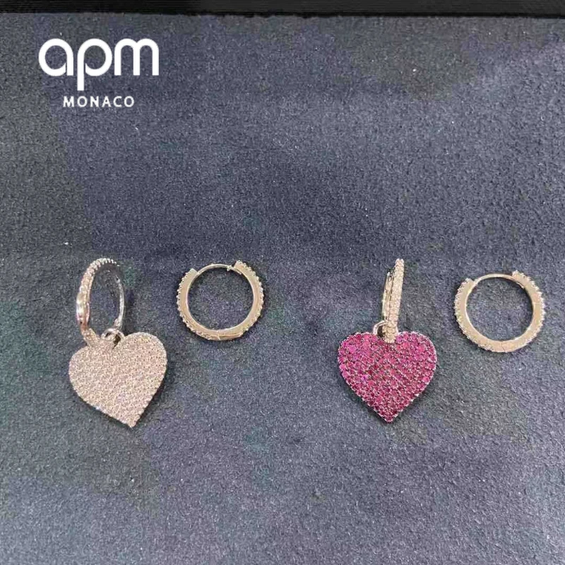 

2022 APM Monaco's New Women's Asymmetric Heart-shaped Full Diamond Exquisite Fine Flash Sweet Temperament Daily Earrings