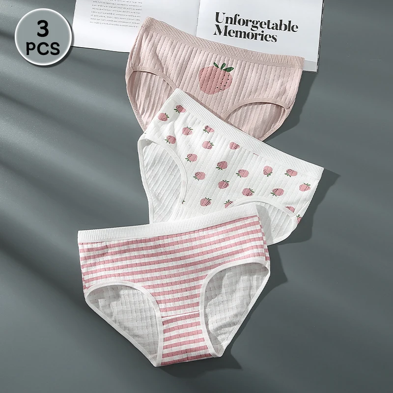 3PCS Cute Girl Lingerie Cotton Soft Women's Panties Home Comfort Underwear Breathable Seamless Underpants Stretchy Brief