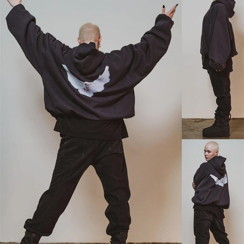 

Толстовка с капюшоном Ye Kanye, двухслойная хлопковая толстовка оверсайз с принтом голубей, высокого качества, 1:1