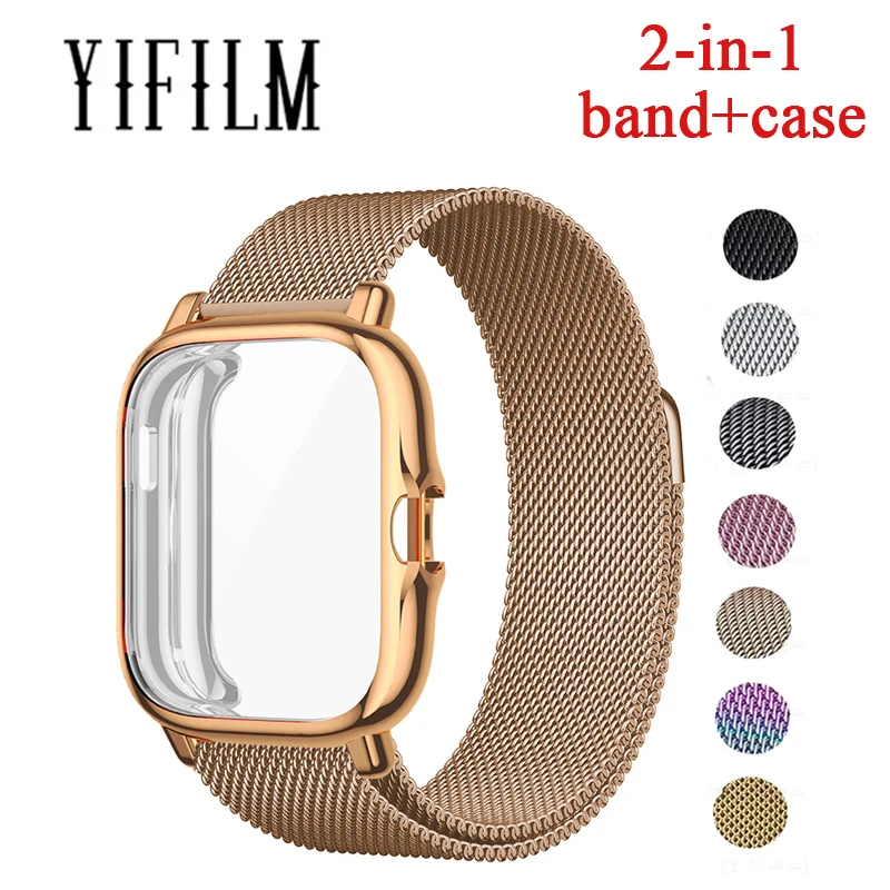 

2in1 Strap Case For Amazfit GTS 2 mini/Bip S Lite/Bip U Pro/GTS 2 /GTS 3 Bracelet Metal Magnetic Loop Watch Band Cover Case Film