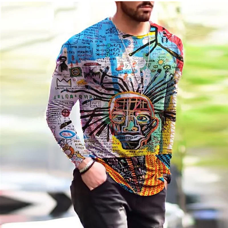 Мужская одежда XS-6XL, модные футболки, осенняя футболка с длинным рукавом и градиентным переходом цвета, мужские топы большого размера с 3D принтом
