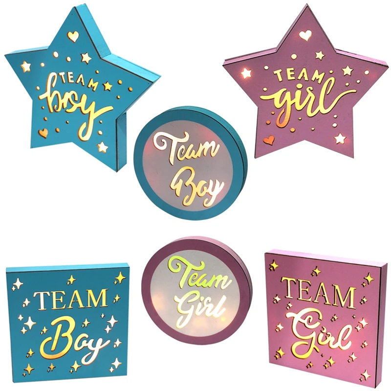 

Pink Blue Team Boy Girl Gender Reveal LED Light Wooden Baby Shower Hundred Days Party Decorations Ornament Birthday Pendant