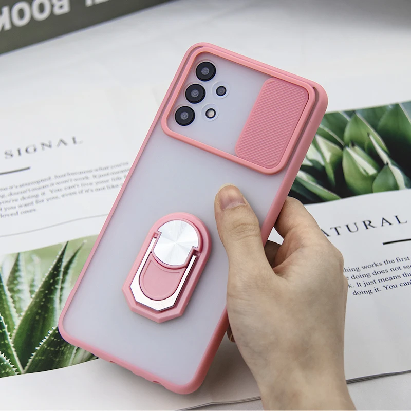 

Camera Protection Phone Case For Samsung Galaxy A02S A12 A32 A42 A52 A72 5G S21 Ultra S20 FE Plus Note 10 Lite Ring Holder Cover