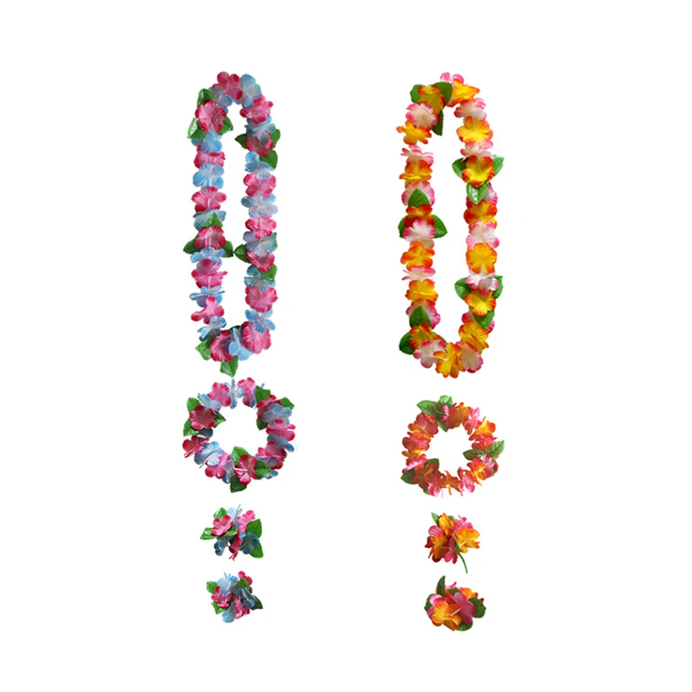

Набор из 4 цветов для Гавайской вечеринки, гавайский цветок, ожерелье, повязка на голову, гирлянда, Аксессуары для праздника, пляжа, вечеринк...