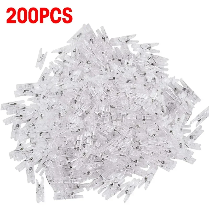 

200/50 шт. прозрачные зажимы для фотографий, мини-пластиковые пружинные зажимы, прищепки, колышек, сделай сам, украшение для дома, вечеринки, сказочный светильник, подвесной зажим