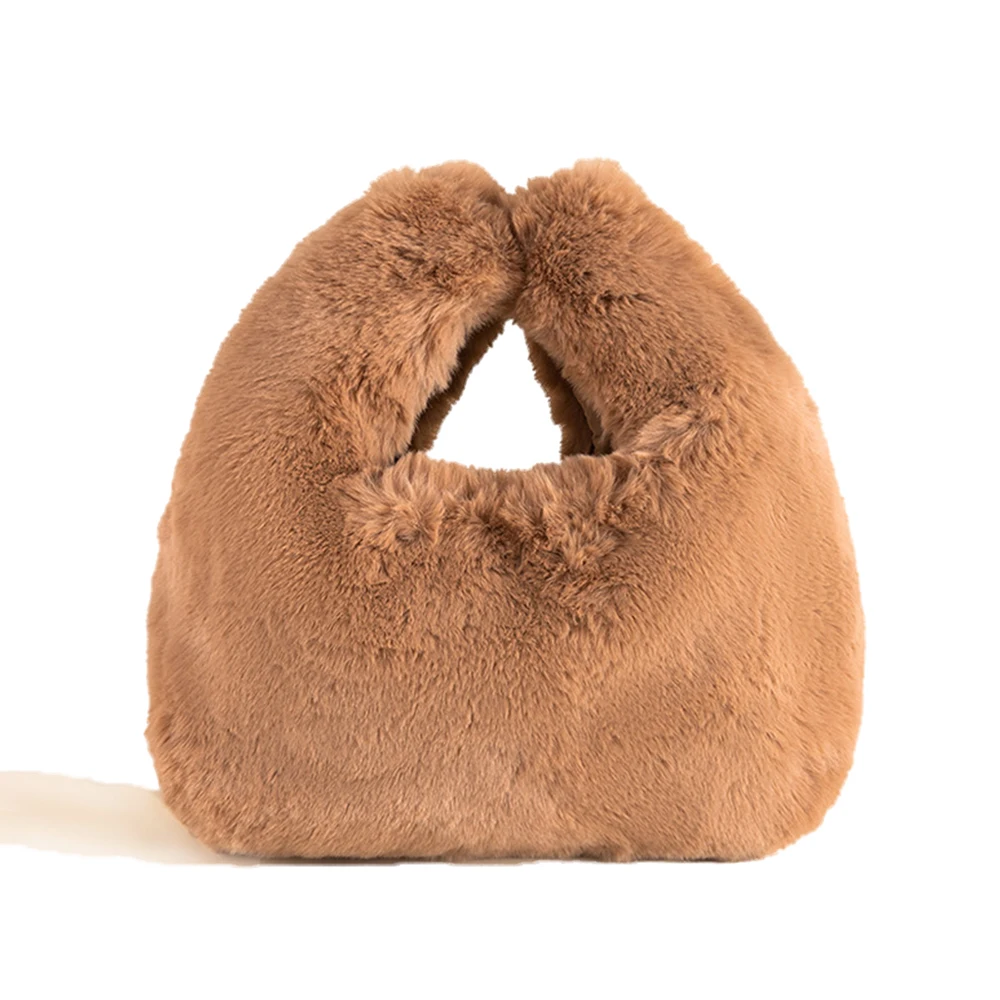 

2023 Female Imitation Rabbit Fur Bags For Women Casual Brown Top-handle Tote Fashion Soft Handbag Winter Warm Plush Clutch