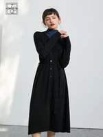 ziqiao japanese sweet dress 2022 autumn winter new women robes solid v neck button long sleeve slim knitted dresses