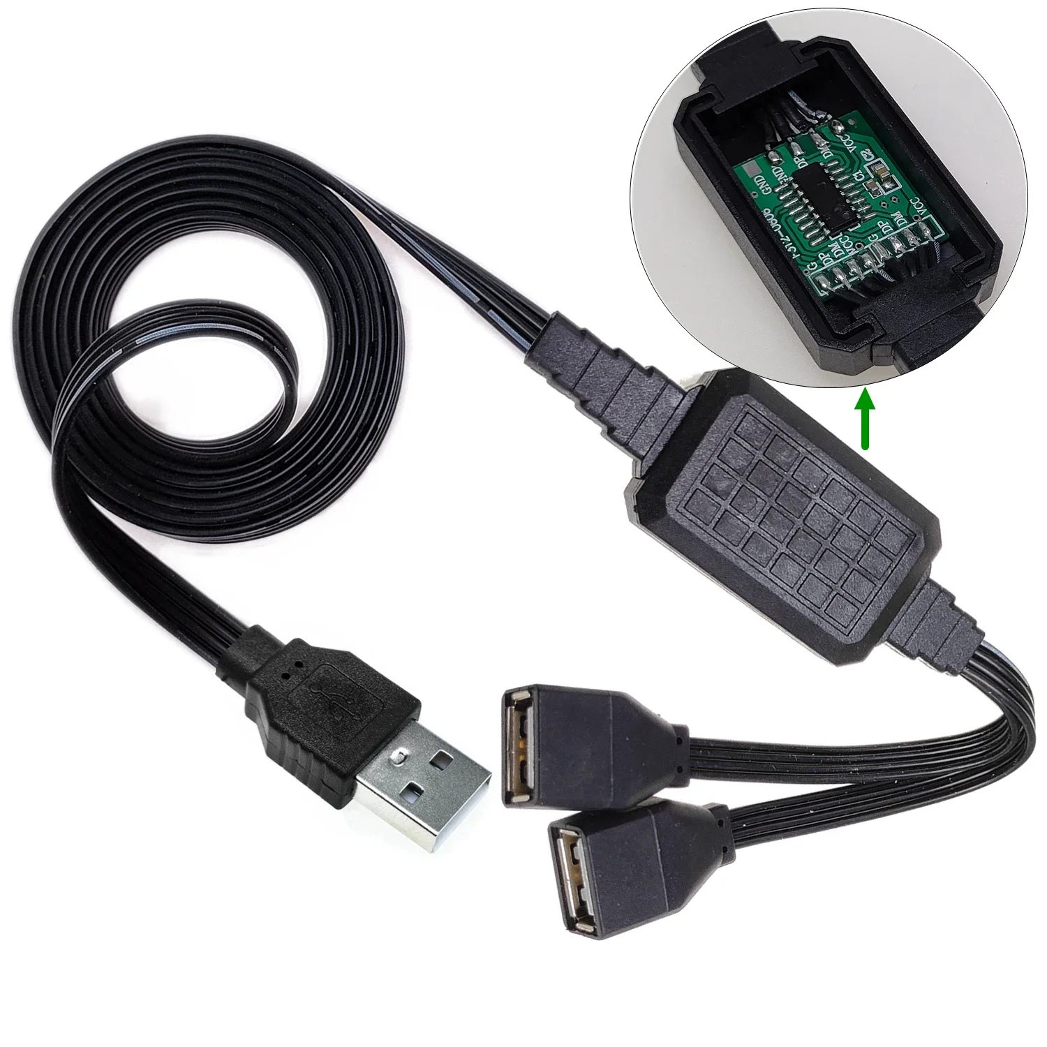 Фото 60CM Cable distributor and USB 2.0, PC power adapter converter, car Dual data transmission charging cable, 1 male and 2 female №2